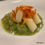 カーサ・デル・チーボ - ホワイトアスパラと蚕豆､桜海老のフリットのガルムージャ