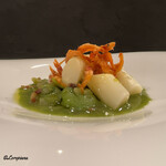 カーサ・デル・チーボ - ホワイトアスパラと蚕豆､桜海老のフリットのガルムージャ