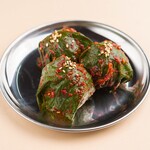 Onigiri with sesame leaves pickled in soy sauce