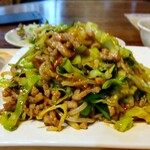 Ehousai - 本日のオススメ 950円、この日は野菜炒め定食、ご飯とスープのお替わり無料になります