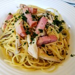 イタリア料理 ドルチェヴィータ - ベーコンと木の子のオリーブオイルソース