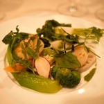 ビストロ キフキフ - 帆立貝のローズマリー風味ソテーと冬野菜のサラダ バジルソース