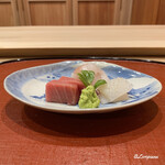 御料理 寺沢 - 天然本鮪 中トロ､星鰈､炙り槍烏賊の造り