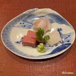 御料理 寺沢 - 天然本鮪 中トロ､星鰈､炙り槍烏賊の造り
