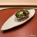 御料理 寺沢 - 鮑に青さ海苔に生海胆の飯蒸し