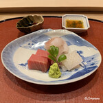 御料理 寺沢 - 割醤油とチリ酢でいただきます