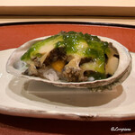 御料理 寺沢 - 鮑に青さ海苔に生海胆の飯蒸し