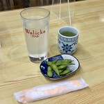 Nakajimaya - 焼酎蕎麦湯割り450円、無料のお通し