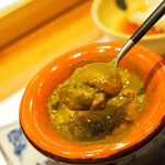 天婦羅 みやしろ - 鮑の肝ソースに揚げたおむすびとバフンウニを入れた、和風リゾット