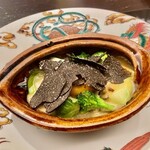 銀座 上瀧 - 2022.3.  三陸産 黒鮑と春野菜のクリーム仕立て~フランス産黒トリュフ~