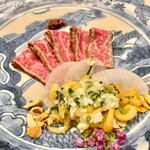 銀座 上瀧 - 2022.3.  徳島県産 阿波牛のたたきとクラゲのネギソース和え~潮州スタイル~