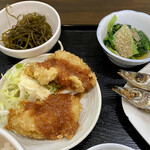 ささら - 切り昆布旨煮 二色フライ 小松菜おひたし