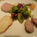 キャス・クルート - 定番 自家製シャルキュトリー３種盛り合わせ(豚肉テリーヌ・鶏レバームース・鴨のリエット) 