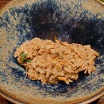鈴田式 - 薪焼きした桜海老と叩いた蛍烏賊のご飯