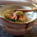 陽なたぼっこ - 柔らかい素麺と豆乳を豚しゃぶの肉の食感とキムチがアクセント