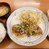 お智代食堂 - 豚ロースステーキ定食＝730円