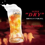 The beer is "Asahi Super Dry" with a sophisticated clear taste and a dry taste♪