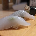 天史朗鮨 - おまかせ握り（アオリイカ、真鯛、炙り太刀魚）