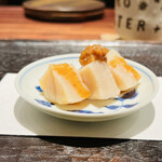 きう - ★煮帆立  オリーブオイル とあけがらし（山形）がけ