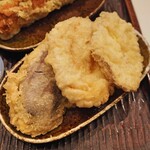 うどん 丸香 - 野菜天盛（茄子 + 筍 + さつまいも）