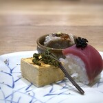 天蕎麦や 月を忘れてゐた - ◆蕎麦前盛り合わせ・・ワッ、美味しそう。日本酒を選んでよかった。♪