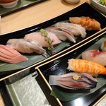 Shungyo Sushi No Mise Ara Hama - 大トロ、メヒカリ、カジキ？、赤貝、シマアジ、車海老、ウニ、柔らか煮ダコ、穴子、あと忘れました♪