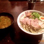 肉ばかラーメン　なおじ - ２０１３/０２/０４　辛味噌つけ麺　サービスライス　￥680