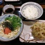 Marugame Seimen - 明太釜玉＋ごはん＋イカと青海苔のかき揚げ