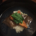 松川 - 帆立貝の真薯、生木耳、ばちこのお椀
