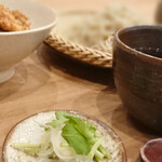 蕎麦心 きりがね - 牡蠣と磯海苔のつけ汁蕎麦 & 鳥天丼 富士の鳥 野菜