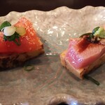 うみからそらへ - 出汁巻玉子の炙りマグロのせ  と  出汁巻玉子の炙り明太子のせ