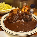 カレーの南海 - エビフライカレー(大辛の辛め)+メンチカツ　980円+300円