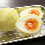 Chicken tempura, soft-boiled egg, sweet potato