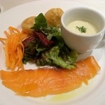 前菜盛り合わせ、一口スープ