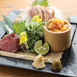 Three servings of chicken sashimi