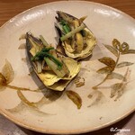 千陽 - 筍の蒸焼きと薇､雪の下 千本葱