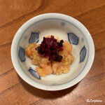 千陽 - 桜鱒の腹須のたたきと柴漬