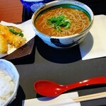 Soba To Washoku Mugifuku - 海老天カレーお蕎麦定食