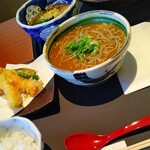 Soba To Washoku Mugifuku - 海老天カレーお蕎麦定食