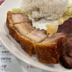 香港 贊記茶餐廳  - 燒味雙拼飯（叉焼と皮付きローストポークライス）