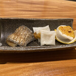 日本料理 みつわ - 太刀魚　からすみ　河豚の白子