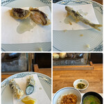 天ぷら新宿つな八 - 磯波５８３０円、白魚海苔巻き９９０円。椎茸海老詰め、あゆ、天丼。最後まで、とても美味しくいただきました（╹◡╹）。ペロリです（笑）