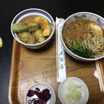 尾張屋 - 220401金　東京　尾張屋　ミニかき天丼、たぬきそば890円