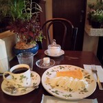 高山珈琲 - テーブル毎に植物が置かれています