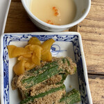 あぶりどりバリ鳥  - 冷製茶碗蒸し、オクラの胡麻和え