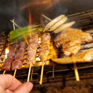 京都の地鶏を、炭火で味わう