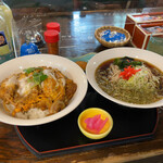 そば処 栄久庵 - かつ丼セット。かつ丼お蕎麦共に大盛り