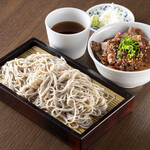 Set of Seiro soba and miso marinated beef tongue bowl