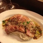 リゾットカレースタンダード - 豚肩ロースのタリアータ舞茸と里芋ピューレのソース￥５００