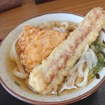 丸池製麺所 - ひやあつに鶏天とちくわ天